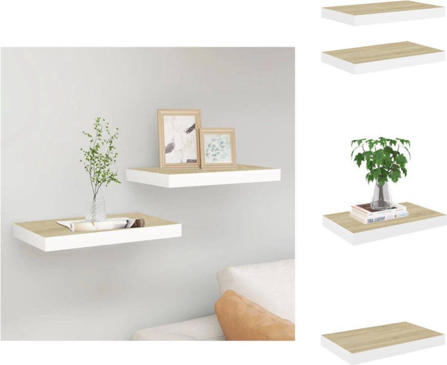 VidaXL Wandschap Wandschappen 40 x 23 x 3.8 cm Honingraat MDF Metaal Eiken Wit Wandsteun