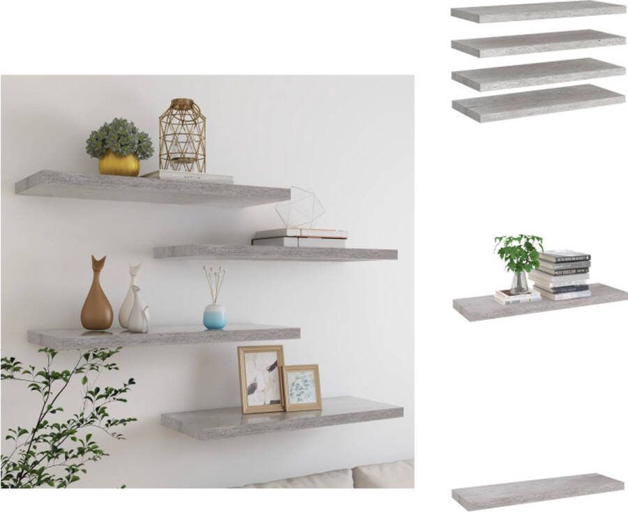VidaXL Wandschap Wandschappen 80x23.5x3.8 cm Betongrijs MDF metaal Wandsteun