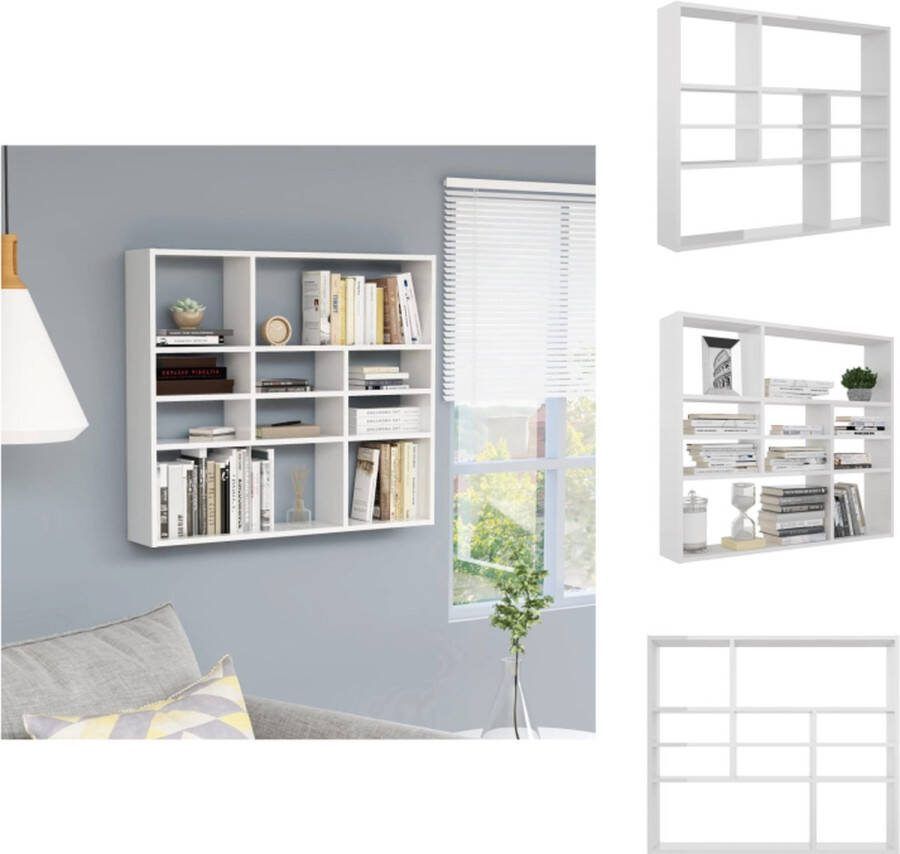VidaXL Wandschap XYZ Wandschap 90 x 16 x 78 cm Hoogglans wit Spaanplaat Wandsteun