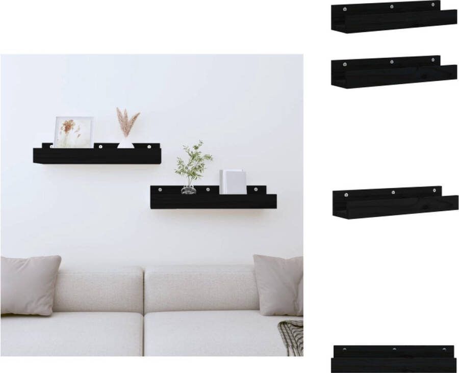VidaXL Wandschap Zwarte Grenenhouten 50 x 12 x 9 cm Geleverd als set van 2 Wandsteun