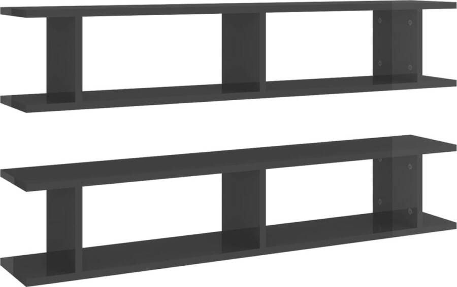 VidaXL Wandschappen 2 st 105x18x20 cm bewerkt hout hoogglans grijs