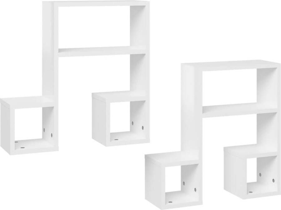VidaXL Wandschappen 2 st 50x15x50 cm bewerkt hout hoogglans wit