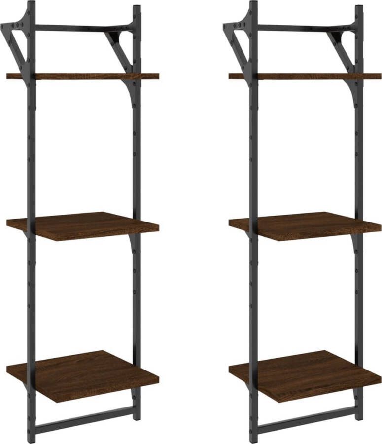 VidaXL -Wandschappen-3-laags-met-stangen-2-st-30x25x100-cm-bruineiken