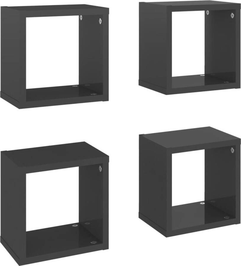 VidaXL -Wandschappen-kubus-4-st-22x15x22-cm-hoogglans-grijs