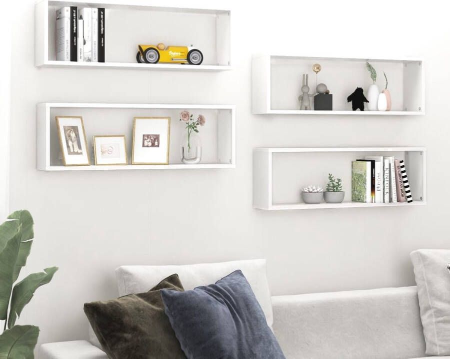 VidaXL -Wandschappen-kubus-4-st-80x15x26 5-cm-spaanplaat-hoogglans-wit