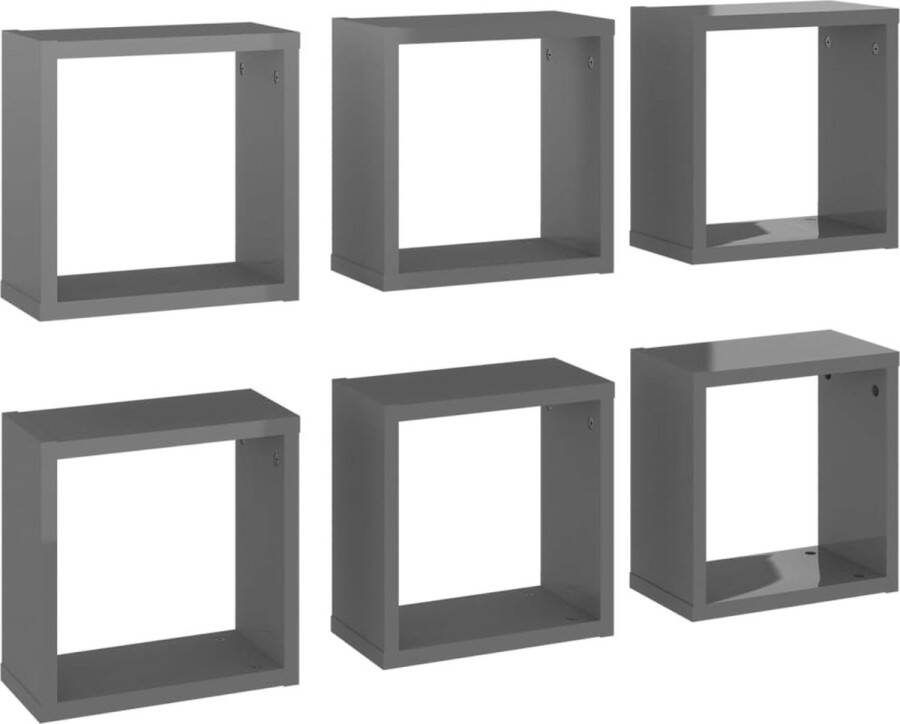 VidaXL -Wandschappen-kubus-6-st-30x15x30-cm-hoogglans-grijs