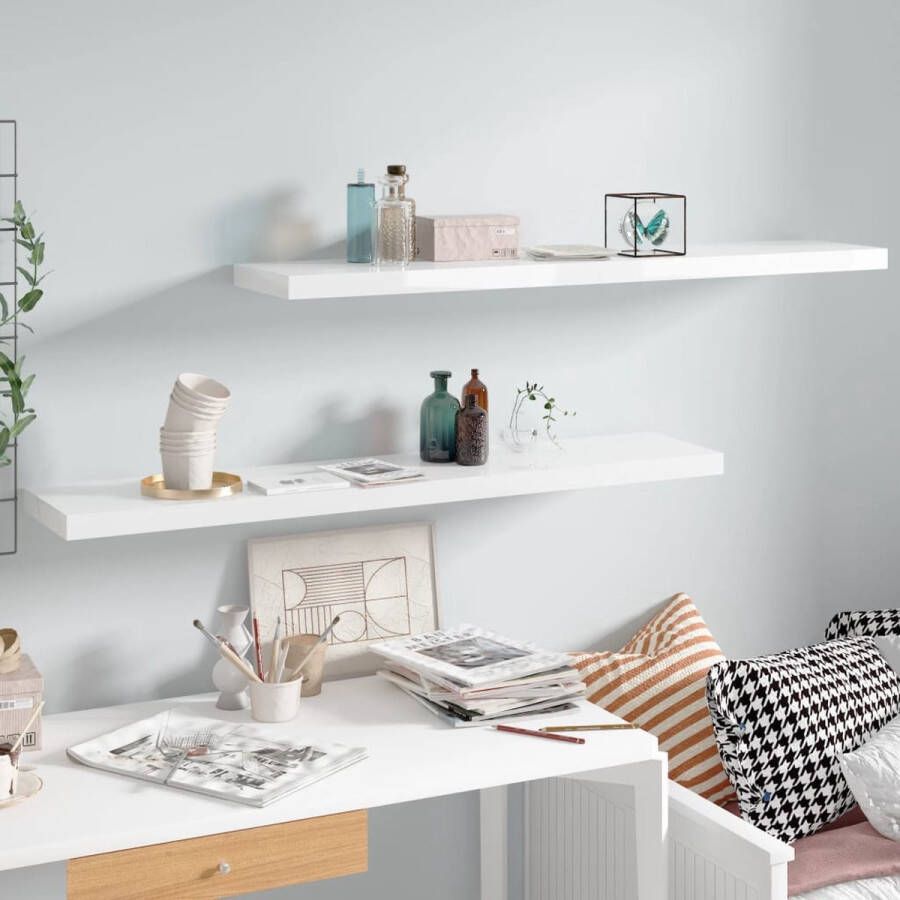 VidaXL -Wandschappen-zwevend-2-st-120x23 5x3 8-cm-MDF-hoogglans-wit