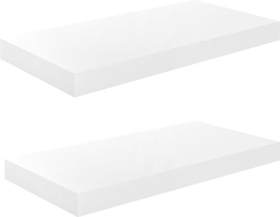 VidaXL -Wandschappen-zwevend-2-st-50x23x3 8-cm-MDF-hoogglans-wit