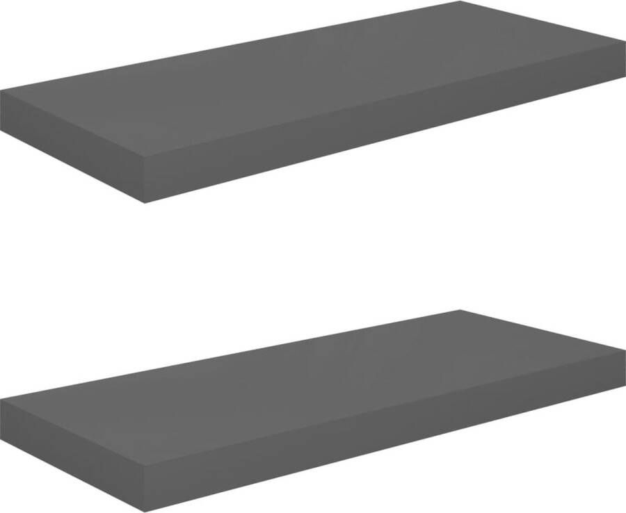 VidaXL -Wandschappen-zwevend-2-st-60x23 5x3 8-cm-MDF-hoogglans-grijs