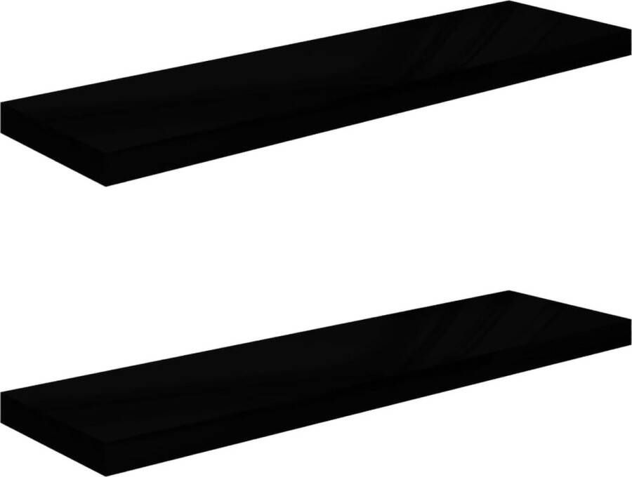 VidaXL -Wandschappen-zwevend-2-st-90x23 5x3 8-cm-MDF-hoogglans-zwart