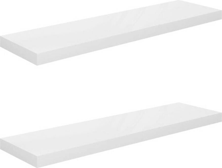 VidaXL -Wandschappen-zwevend-2-st-90x23 5x3 8-cm-MDF-hoogglans-wit