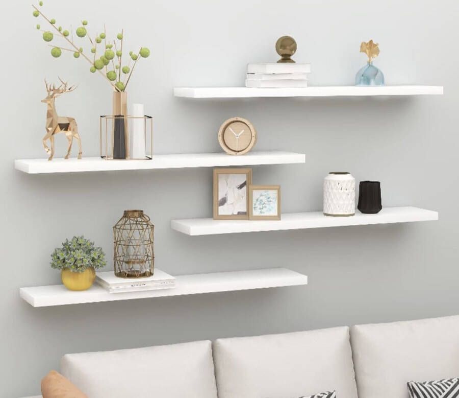 VidaXL -Wandschappen-zwevend-4-st-120x23 5x3 8-cm-MDF-eikenkleurig-wit
