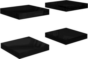VidaXL Wandschappen zwevend 4 st 23x23.5x3.8 cm MDF hoogglans zwart