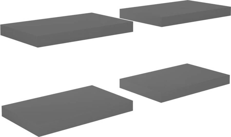 VidaXL -Wandschappen-zwevend-4-st-40x23x3 8-cm-MDF-hoogglans-grijs