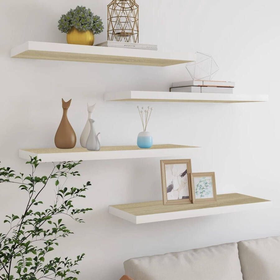 VidaXL -Wandschappen-zwevend-4-st-80x23 5x3 8-cm-MDF-eikenkleurig-wit
