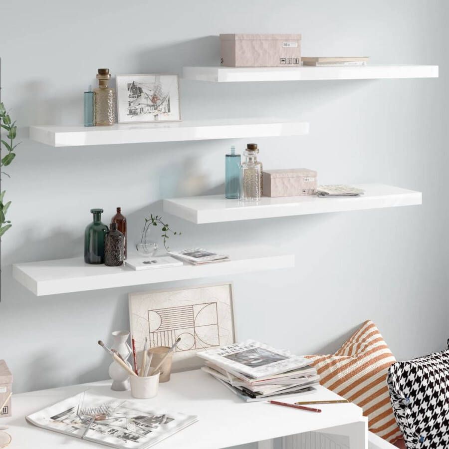 VidaXL -Wandschappen-zwevend-4-st-80x23 5x3 8-cm-MDF-hoogglans-wit