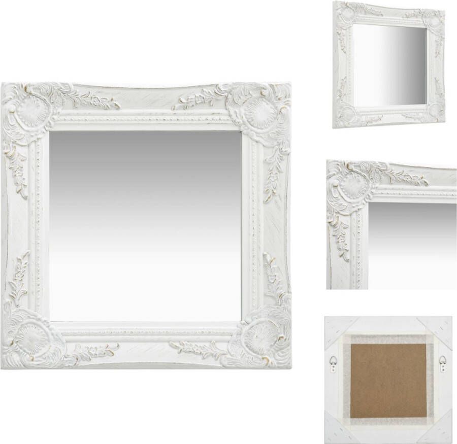 VidaXL Wandspiegel Barok 40 x 40 cm Wit houten frame Spiegel