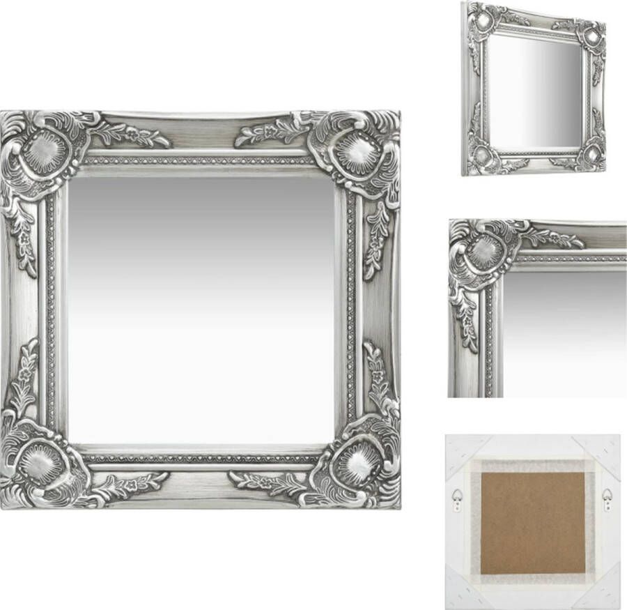 VidaXL Wandspiegel Barok 40 x 40 cm Zilver Hout en glas Spiegel
