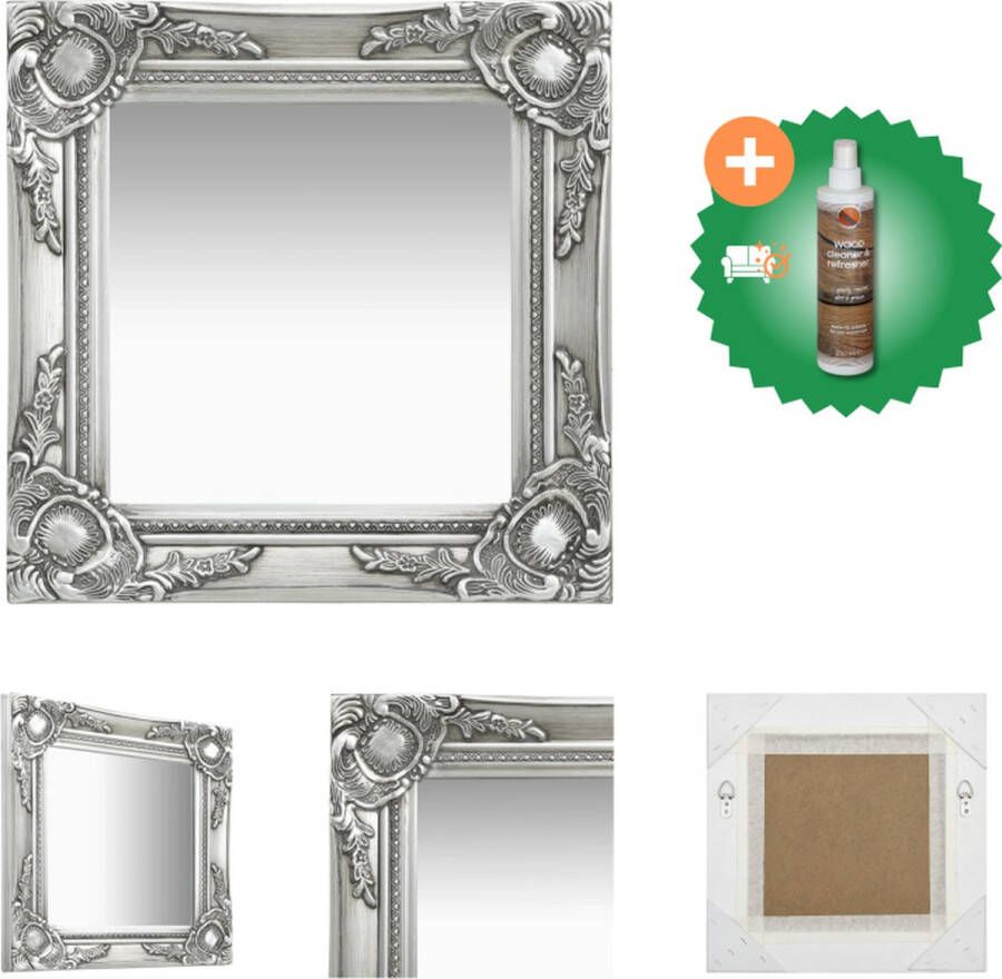 VidaXL Wandspiegel Barok 40 x 40 cm Zilver Hout en glas Spiegel Inclusief Houtreiniger en verfrisser