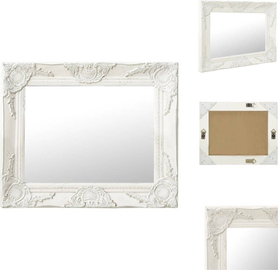 VidaXL Wandspiegel Barok 50 x 40 cm Wit Houten Frame Spiegel