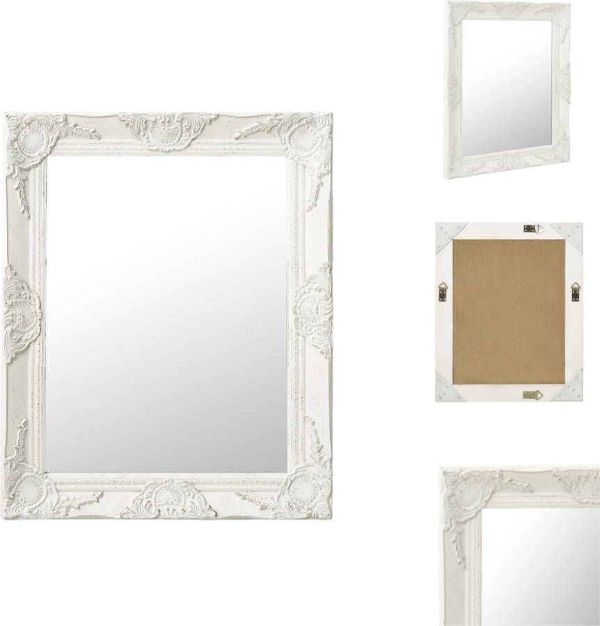 VidaXL Wandspiegel Barok 50x60 cm wit houten frame rechthoekig spiegelvorm Spiegel