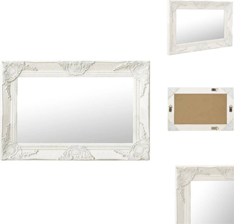 VidaXL Wandspiegel Barok 60 x 40 cm Wit Houten Frame Spiegel