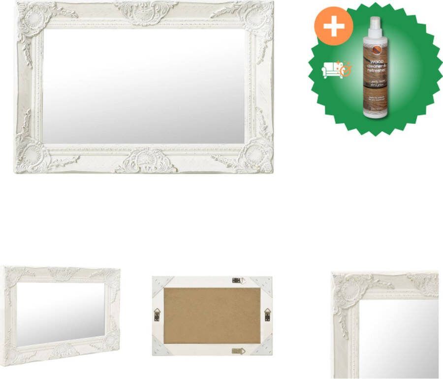 VidaXL Wandspiegel Barok 60 x 40 cm Wit Houten Frame Spiegel Inclusief Houtreiniger en verfrisser