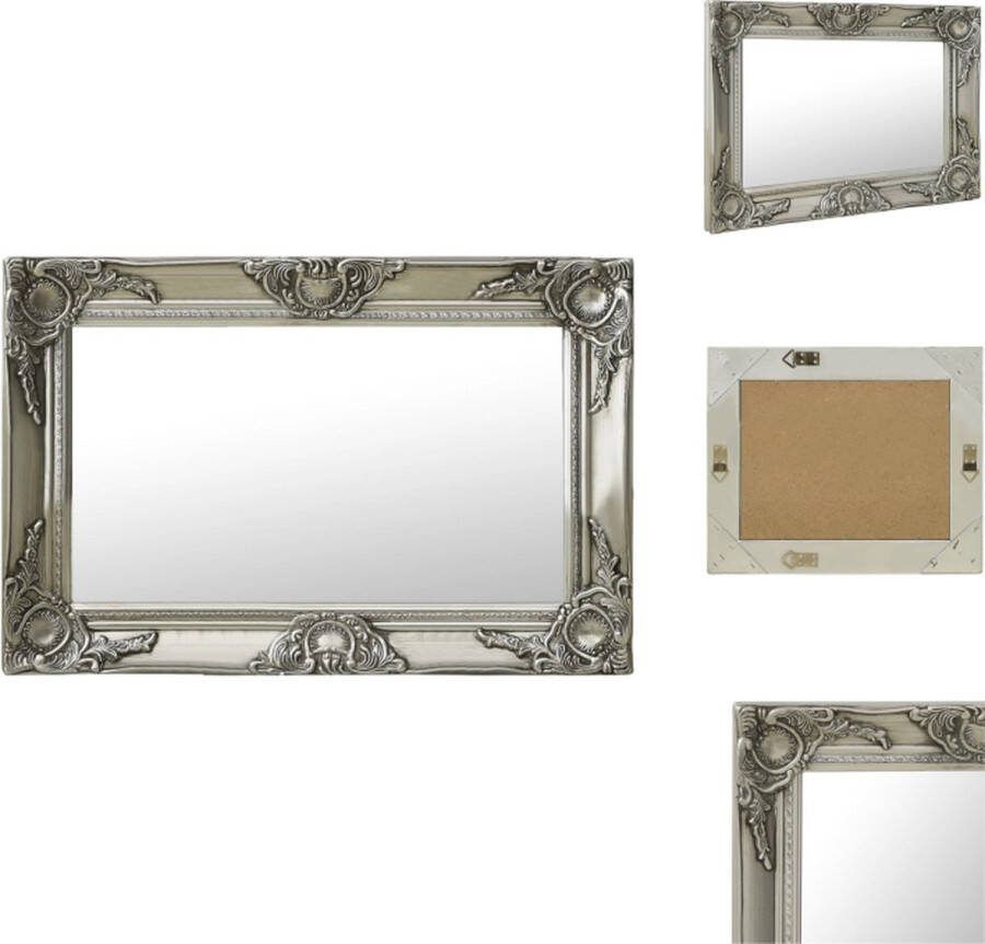 VidaXL Wandspiegel Barok 60 x 40 cm Zilver Hout en Glas Spiegel