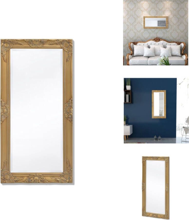 VidaXL Wandspiegel Barok Goud 100 x 50 Antieke uitstraling Houten frame met decoratief patroon Inclusief bevestigingshaken Spiegel