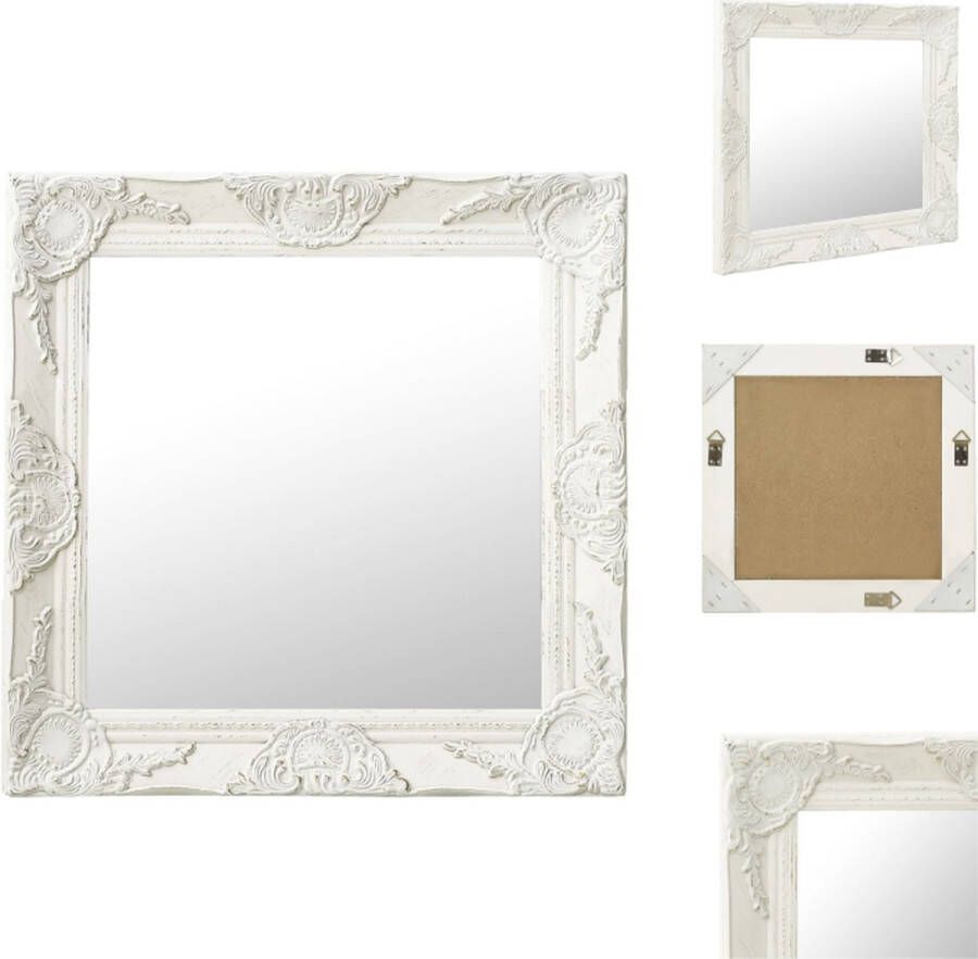 VidaXL Wandspiegel Barok Vierkant 50x50 cm Wit houten frame Spiegel