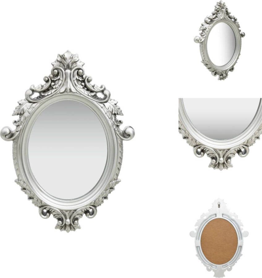 VidaXL Wandspiegel Kasteelachtig Patroon 56 x 76 cm Ovaal Zilver PU en glas Spiegel
