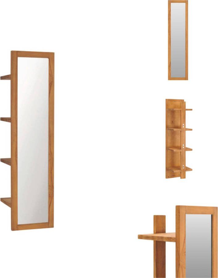 VidaXL Wandspiegel Koloniale Rustieke Stijl Teakhout 30x30x120 cm 4 Open Schappen Spiegel