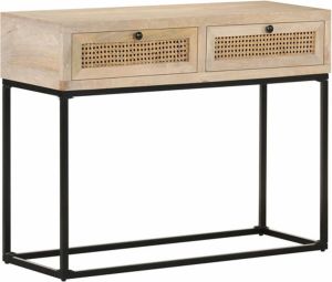 VidaXL Wandtafel 100x35x76 cm massief mangohout en natuurlijk riet VDXL_323512