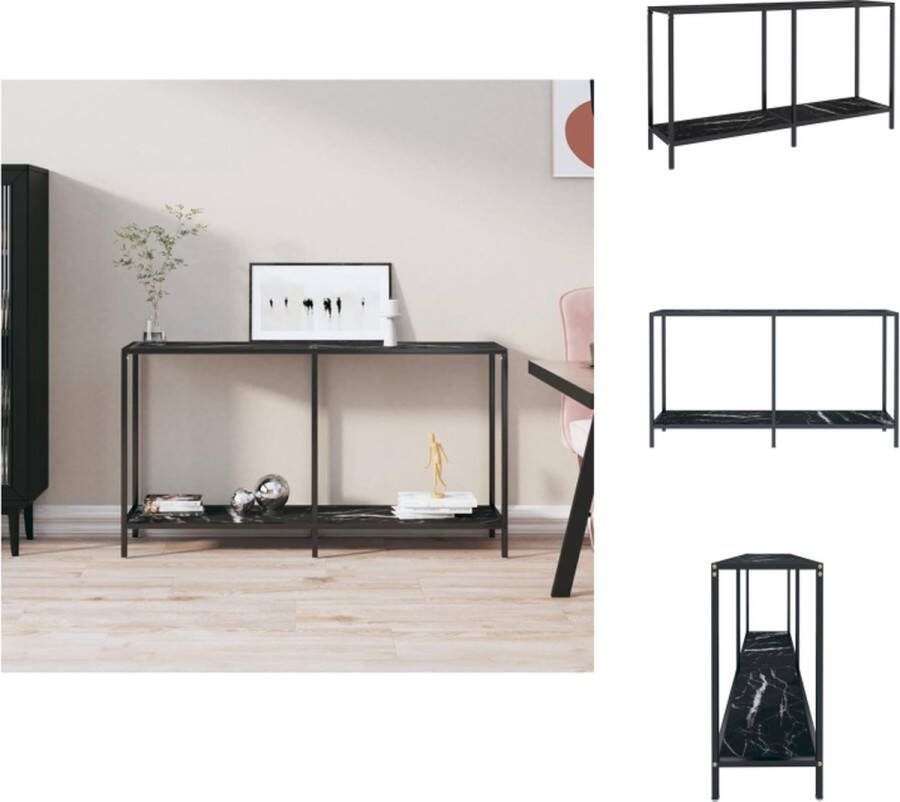 VidaXL Wandtafel Bijzettafel 140 x 35 x 75.5 cm Zwart Gehard Glas en Gepoedercoat Staal Tafel