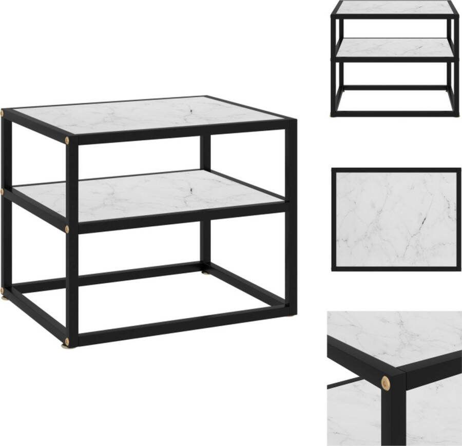 VidaXL Wandtafel Bijzettafel 50 x 40 x 40 cm Wit Zwart Gehard glas en gepoedercoat staal Tafel