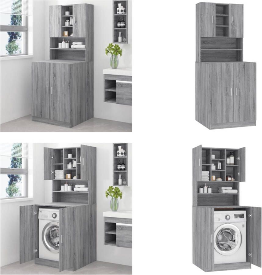 VidaXL -Wasmachinekast-bewekrt-hout-grijs-sonoma-eikenkleurig Wasmachinekast Wasmachinekasten Badkamermeubel Badkamerkast