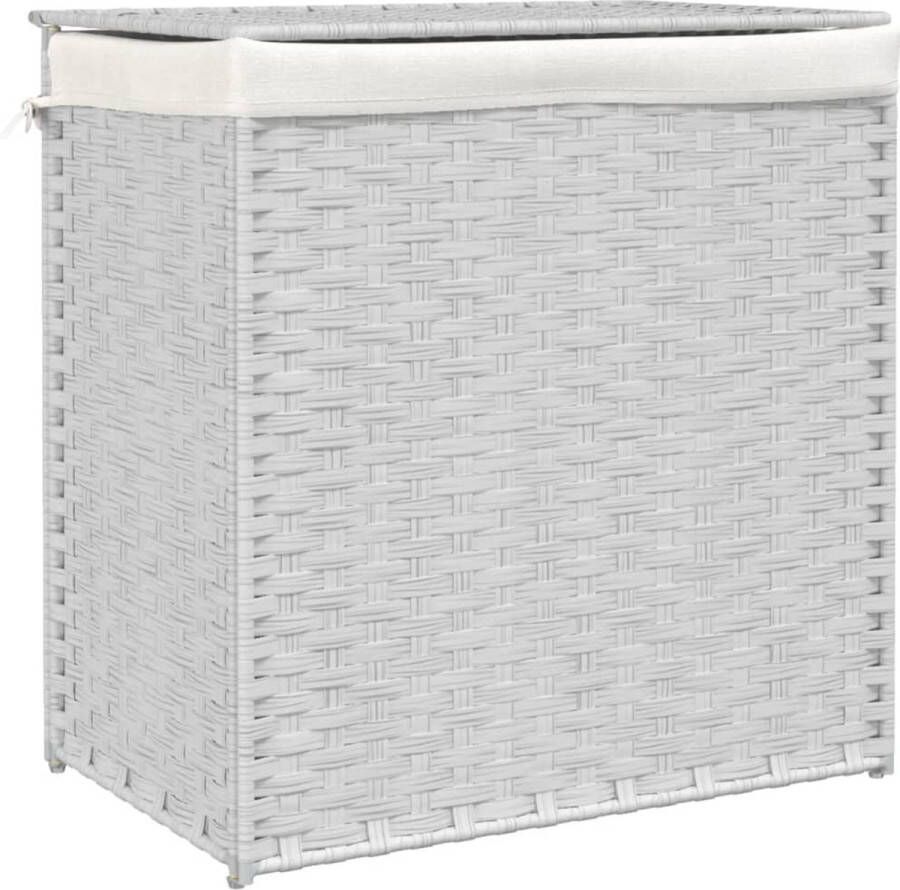 VidaXL -Wasmand-met-2-vakken-53x35x57-cm-poly-rattan-wit