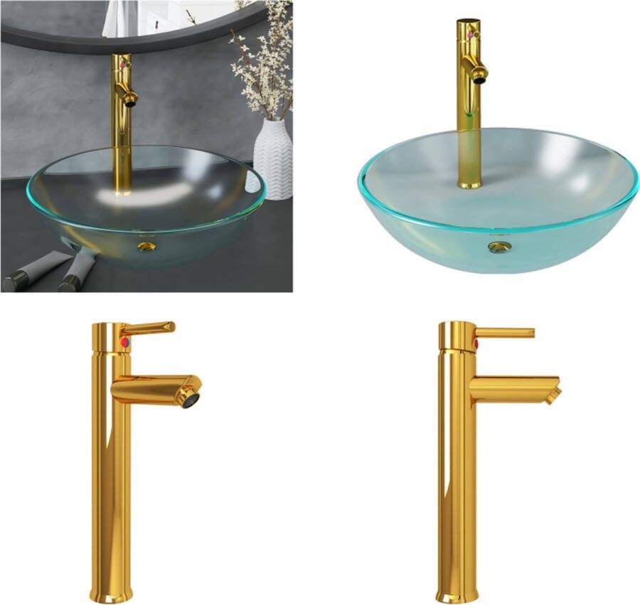 VidaXL Wastafel met kraan en pop-up afvoer mat gehard glas Gootsteen Gootstenen Wastafel Wasbak