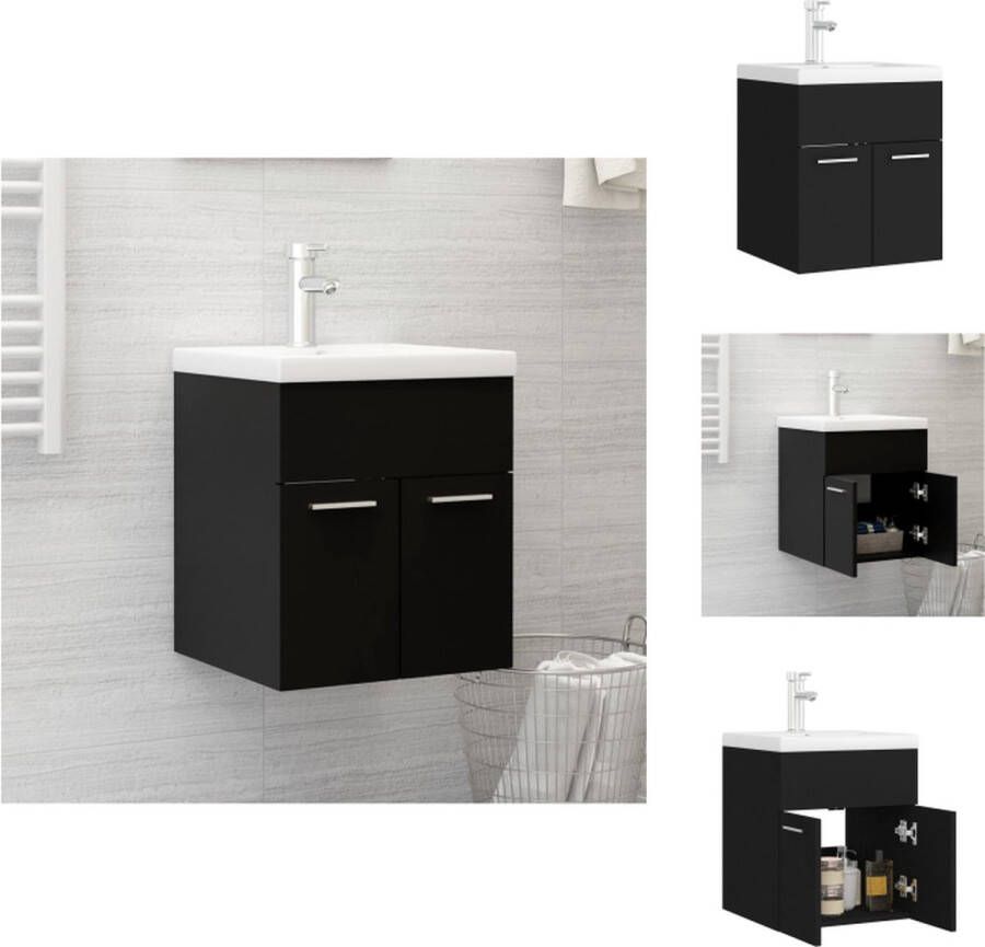 VidaXL Wastafelkast Afmeting- 41x38.5x46 cm Ken- Zwart Materiaal- Spaanplaat Inbouwwastafel- Kleur- Wit Materiaal- Keramiek Afmeting- 42x39x18 cm Ken- Met kraan Badkamerkast