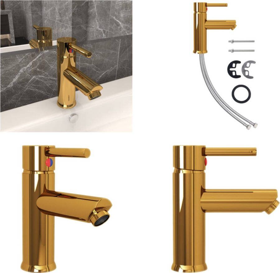 VidaXL Wastafelkraan 130x176 mm goudkleurig Wastafelkraan Wastafelkranen Kraan Kranen