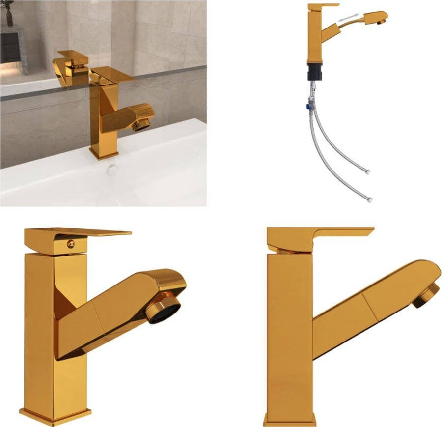 VidaXL Wastafelkraan met uittrekfunctie 157x172 mm goudkleurig Wastafelkraan Wastafelkranen Kraan Kranen
