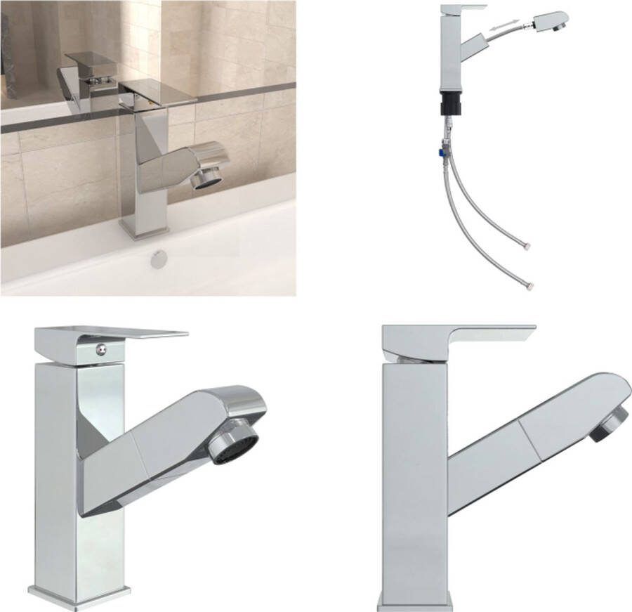 VidaXL Wastafelkraan met uittrekfunctie 157x172 mm verchroomd Wastafelkraan Wastafelkranen Kraan Kranen