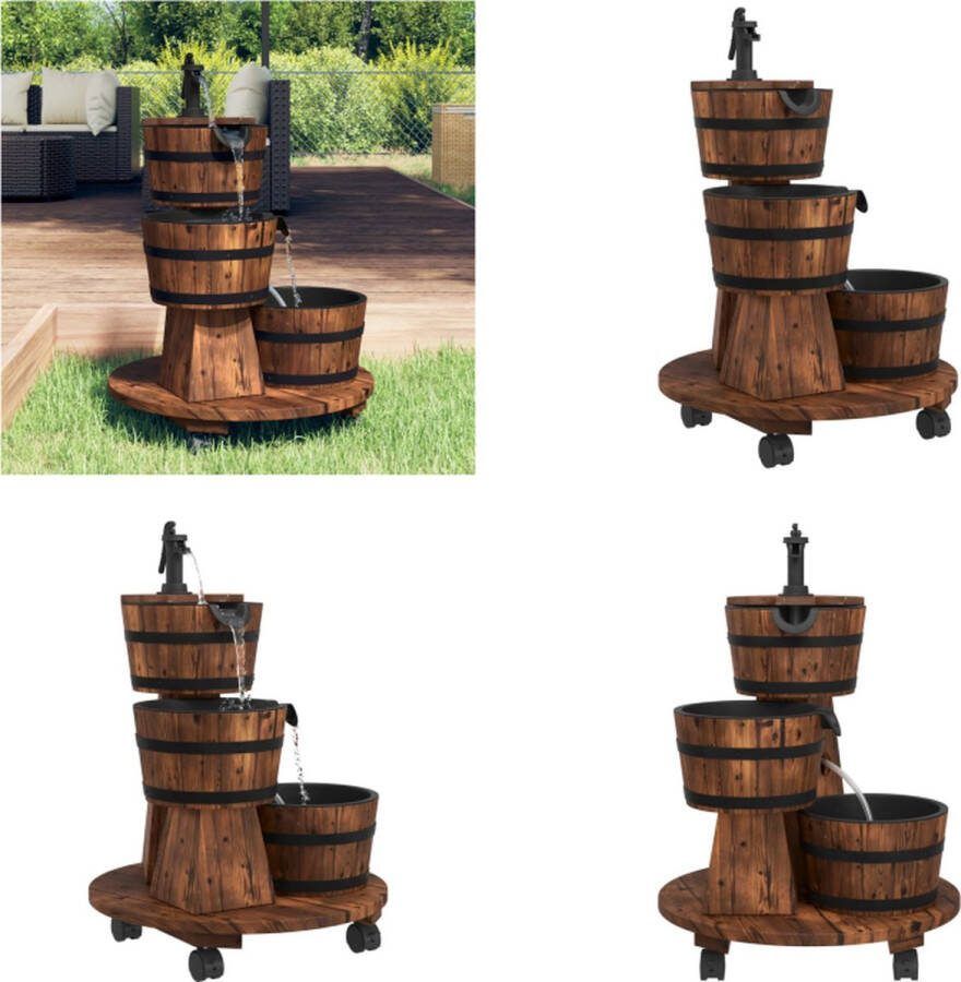 VidaXL Waterfontein met pomp en wieltjes 55x55x80 cm massief vurenhout Waterfontein Waterfonteinen Fontein Tuin