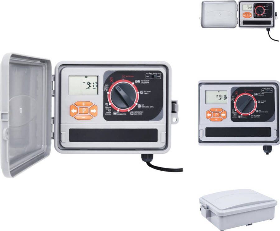 VidaXL Waterirrigatiecontroller Intelligente timer 4 6 9 of 11 ventielen 6 irrigatieprogrammas Aansluiting voor regen- of vochtsensor 230V AC ingang 24V AC uitgang Kunststof materiaal Tuinsproeier