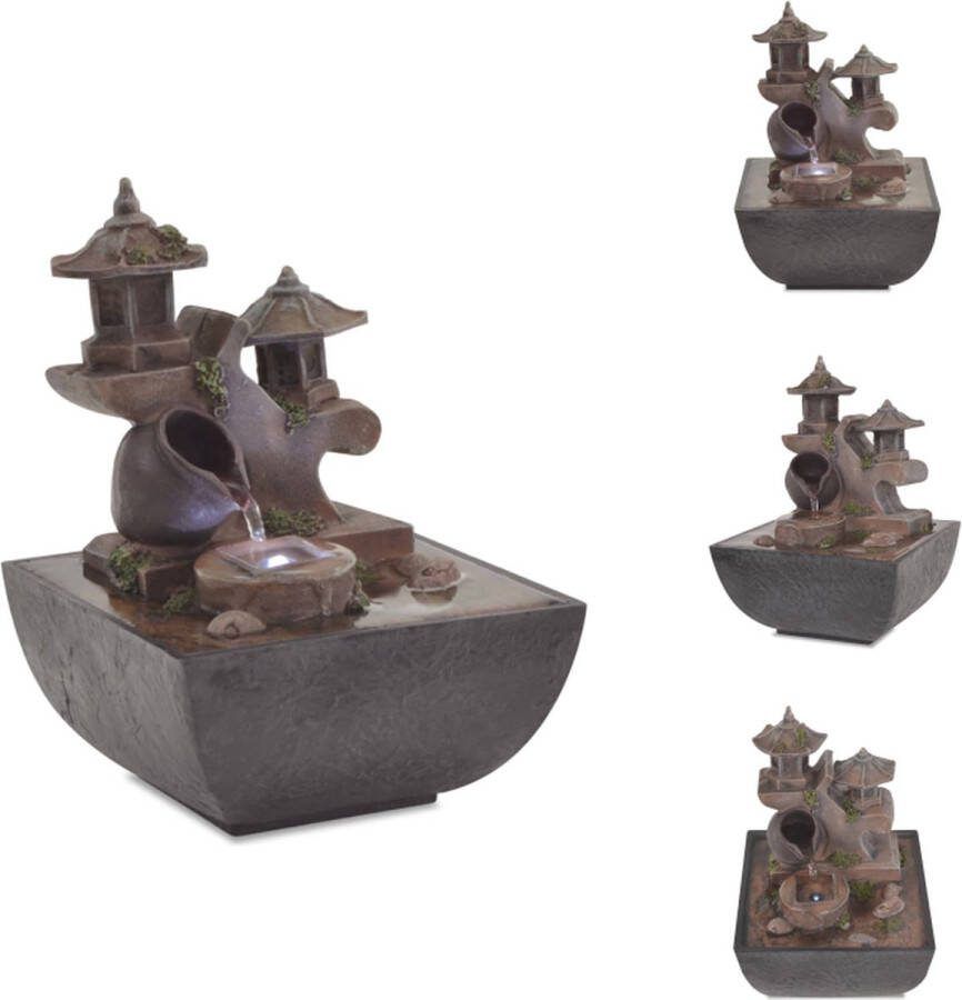 VidaXL Waterornament LED-fontein Grijs en bruin 13.5 x 13.5 x 18.5 cm Polyresin Fontein