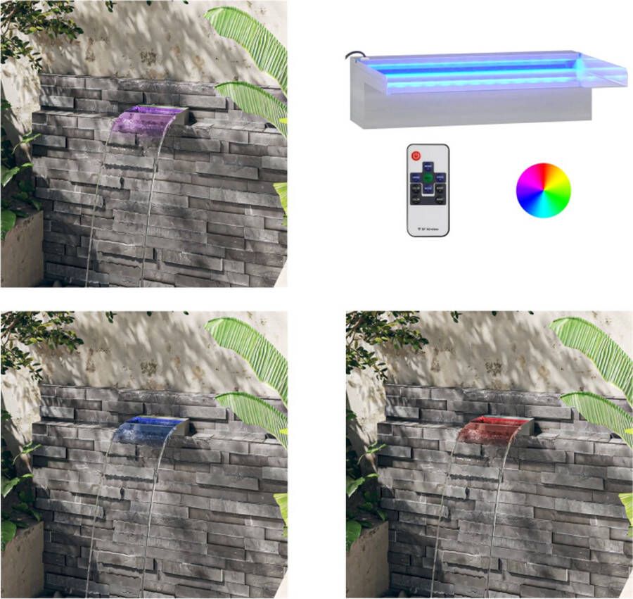 VidaXL Watervaloverlaat met RGB LED's 30 cm roestvrij staal Watervaloverlaat Watervaloverlaten Waterval Watervaluitloop