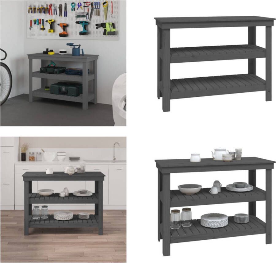 VidaXL Werkbank 110-5x50x80 cm massief grenenhout grijs Werkbank Houten Werkbank Massief Houten Werkbank Opbergbankje