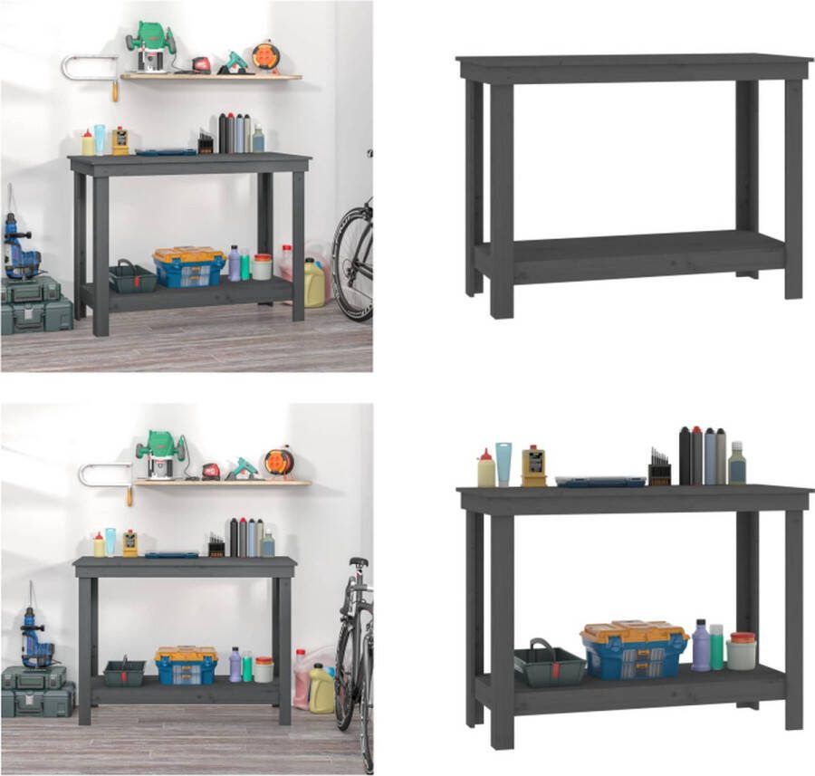 VidaXL Werkbank 110x50x80 cm massief grenenhout grijs Werkbank Houten Werkbank Werkbanken Massief Houten Werkbank