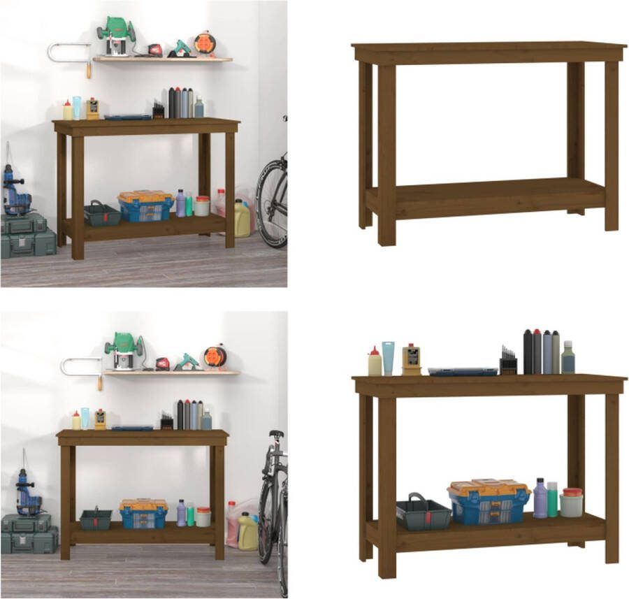 VidaXL Werkbank 110x50x80 cm massief grenenhout honingbruin Werkbank Houten Werkbank Werkbanken Massief Houten Werkbank