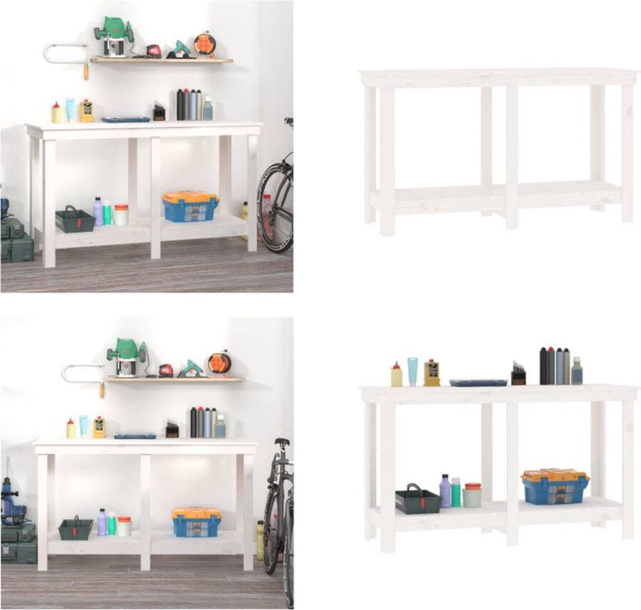 VidaXL Werkbank 140x50x80 cm massief grenenhout wit Werkbank Houten Werkbank Werkbanken Massief Houten Werkbank
